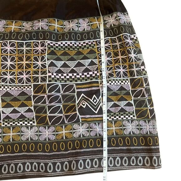 Etcetera Italian Brown Embroidered 100% Silk Geometric Pattern Womens skirt 6 - Picture 8 of 9